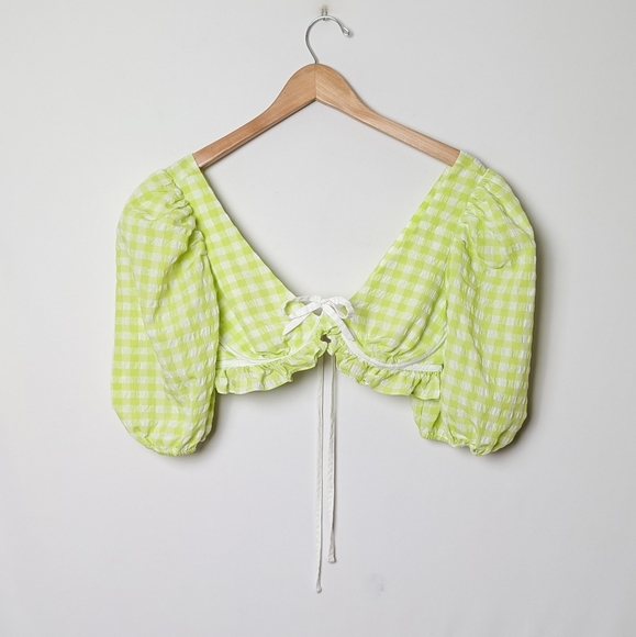 FOR LOVE & LEMONS Maureen Set Top And Skirt Green Gingham M Medium - Picture 7 of 15